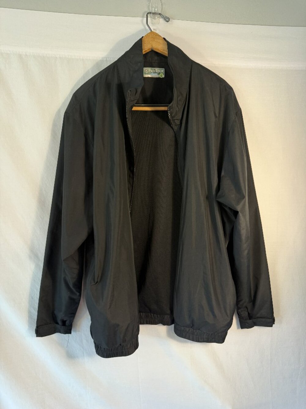 Pro Tour Mens Large Black Full Zip Golf Jacket Lit weight Mesh Lined Windbreaker